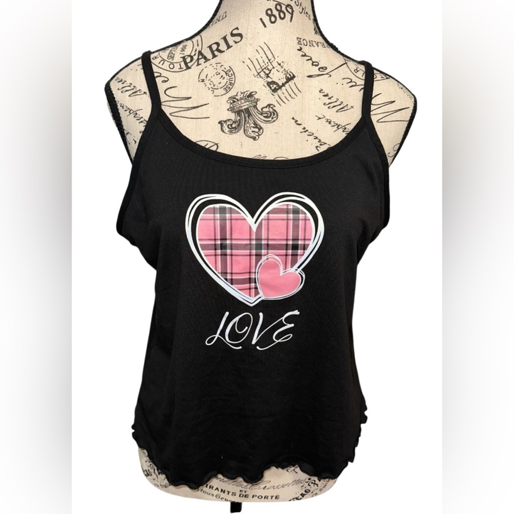 Black and Pink Heart Graphic Women's Top - Picture 1 of 4